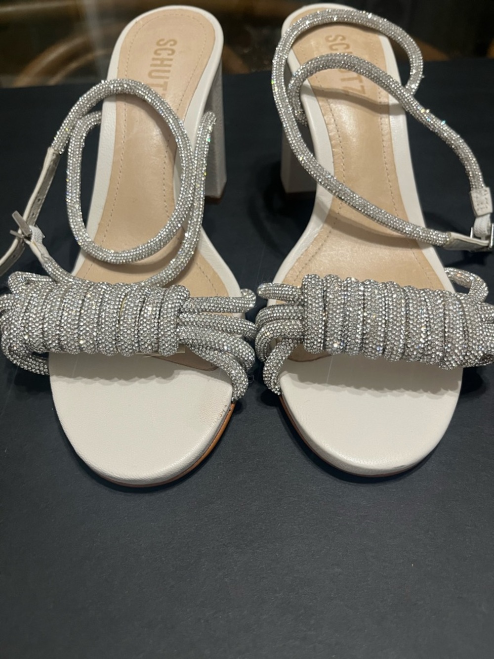 SCHUTZ White Sandals with Silver Beaded Rope Straps - Picture 5 of 12